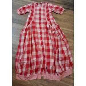 Vtg Bombay Paisley Boho India Gingham Cotton Maxi Shirt Dress XS Patch Pockets